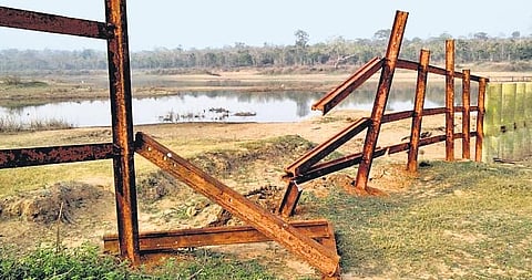 Rail barricades broken by elephants at Veeranahosahalli range