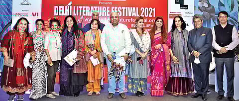 Dignataries at the launch event of Delhi Literature Festival 2021 edition, DLF Avenue, Saket