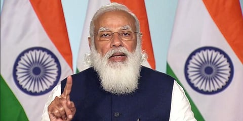 Prime Minister Narendra Modi addresses a webinar on effective implementation of Budget provisions in Defence sector, via video conferencing, in New Delhi, Monday, Feb. 22, 2021. (Photo | PTI)