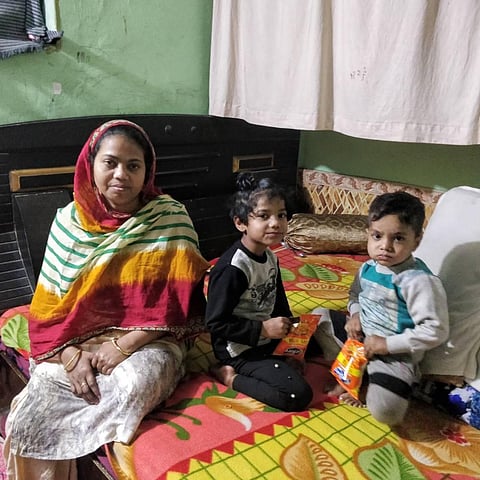 Firdaus with her six-year-old daughter Wania and three-year-old Moosa. (Photo | EPS)