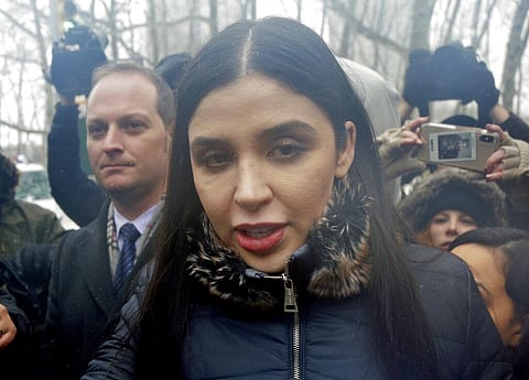 Emma Coronel Aispuro, center, wife of Joaquin 'El Chapo' Guzman, leaves federal court in New York. (File Photo | AP)