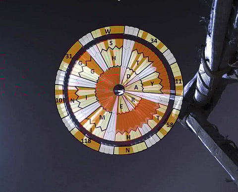 This illustration provided by NASA shows a diagram added over the parachute deployed during the descent of the Mars Perseverance rover as it approaches the surface of the planet. (Photo | AP)