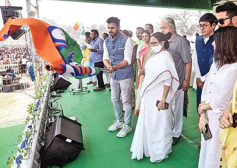 Bengal CM Mamata Banerjee during a public meeting in Hooghly district. (Photo | PTI)