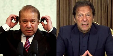 Former Pakistan PM Nawaz Sharif (L) and incumbent Imran Khan (File photo| AP)