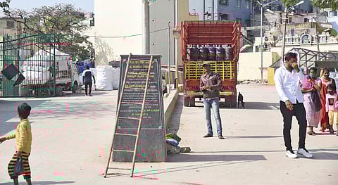 The pedestal where the bust of MLA Haris was earlier placed in Shanthi Nagar, Bengaluru. It was removed later. (Photo | Nagaraja Gadekal, EPS)