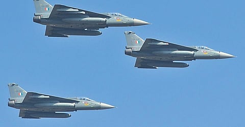 IAF’s aircraft Tejas performs during the full dress rehearsals for Aero India 2021 in Bengaluru on Tuesday | ashishkrishna HP