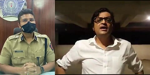 DCP (Mumbai Zone-IX) Abhishek Trimukhe (L) and Republic TV editor-in-chief Arnab Goswami (Photo| ANI and Twitter)