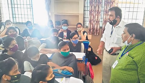 APSERMC team inspects Narayana Junior College in Visakhapatnam on Tuesday, and came across several irregularities | EXPRESS