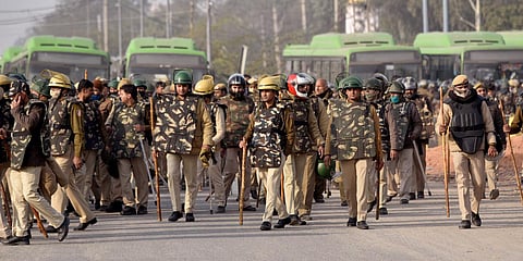Security tightened during an ongoing farmer's protest against the new farm laws, at the Singhu border in New Delhi. (File photo| ANI)