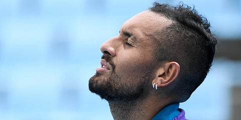 Nick Kyrgios reacts during his match against Borna Coric at a tuneup event ahead of the Australian Open tennis championships in Melbourne. (Photo | AP)