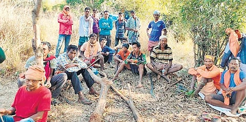 Villagers near the Government horticulture farm at Rajulkonda. (Photo | Express)