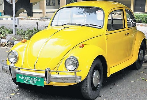 Jawaad Khan converted this 1948 Beetle into an electric car, which will be on display at an event by Indian Postal Services.