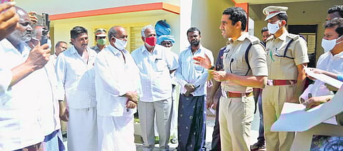 Guntur Rural Superintendent of Police Vishal Gunni inspects a nomination centre for the second phase of panchayat polls in Gurazala division on Friday | express