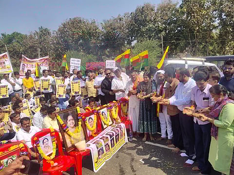 Family members of deceased in Dharwad mishap conducted religious rituals at the accident spot near Dharwad recently (Photo | Express)