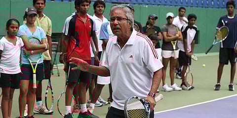 Tennis Coach Akhtar Ali at KSLTA Stadium in Bengaluru. (Photo | Suresh Nampoothiri, EPS)