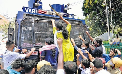 The march taken out by Youth Congress activists to the Secretariat in protest against the alleged backdoor appointments in state government services on Saturday.