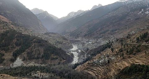 Damaged dam of the Rishi Ganga Power Project after a glacier broke off in Joshimath in Uttarakhand's Chamoli district. (Photo | Shekhar Yadav/EPS)