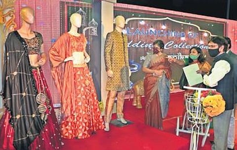 Handlooms and Textiles Secretary Shubha Sarma launching Boyanika’s wedding collection in Bhubaneswar on Sunday | Irfana
