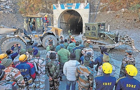 Rescue operations underway at the Tapovan tunnel of a power project, a day after flash floods wreaked havoc in Uttarakhand, on Monday | Shekhar Yadav