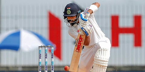 Indian captain Virat Kohli plays a shot during Day 5 of the 1st Test match vs England in Chennai. (Photo| Twitter/ @BCCI)