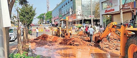 BWSSB work to repair the pipeline was on for 14 hours on the Kathriguppe Main Road after a GAIL contractor damaged it late on Saturday night | Express