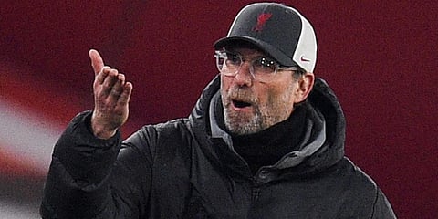 Jurgen Klopp gestures during the English Premier League soccer match between Sheffield United and Liverpool at Bramall Lane stadium in Sheffield. (Photo | AP)