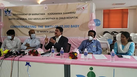 Healthcare tycoon Dr B R Shetty speaking in Udupi on Monday (Photo | Special arrangement)