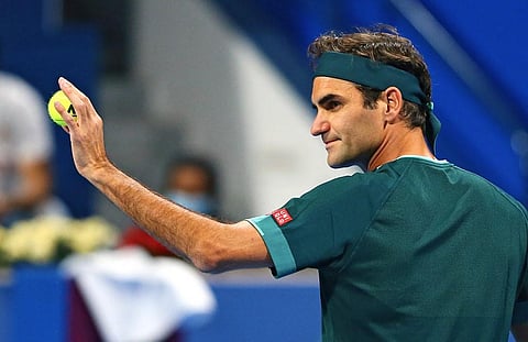 Federer played his first match in over a year and won his first set as the 20-time Grand Slam champion returned from injury to face British number one Dan Evans at the Qatar Open. (Photo | AFP)