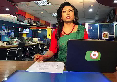 Bangladesh's first transgender news anchor Tashnuva Anan Shishir reads news bulletin , in Dhaka, Bangladesh. (Photo | AP)