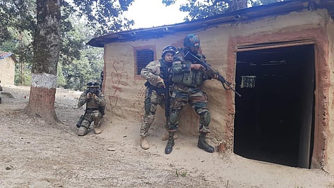 Indian and Uzbek Army soldiers practicing counter terrorist tacts. (Photo | EPS/ Mayank Singh)