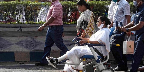 West Bengal Chief Minister Mamata Banerjee along with TMC leaders and supporters during a rally on 'Nandigram Diwas', in Kolkata. (Photo | PTI)