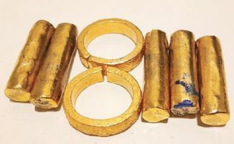 The gold recovered from a woman passenger at KIA on Saturday. (Photo| EPS)