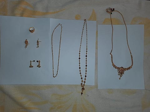 The recovered gold ornaments from Nalco quarters in Bhubaneswar. (Photo | Express)