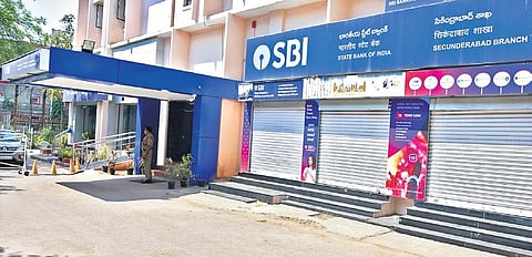 The Secunderabad branch of State Bank of India is shut on Monday as part of the nationwide strike by bank unions