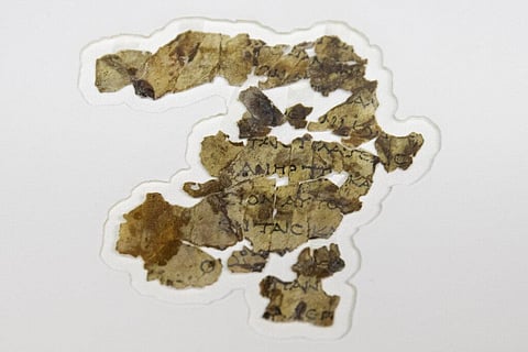 The Israel Antiquities Authority displays newly discovered Dead Sea Scroll fragments. (Photo| AP)
