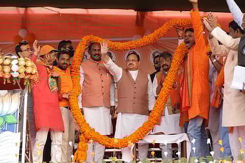 BJP president J P Nadda at a rally in Kotulpur in Bankura district (Photo | Twitter)