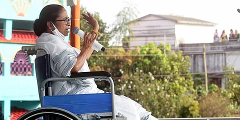 Chief Minister Mamata Banerjee addresses an election campaign rally at Saltora, in Bankura district on Tuesday. (Photo | ANI)