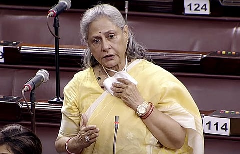 Samajwadi Party MP Jaya Bachchan speaks in Rajya Sabha during the budget session of parliament, in New Delhi on Thursday. (Photo | ANI)