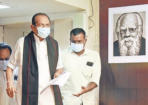 MDMK chief Vaiko arriving for the party’s poll manifesto release at MDMK headquarters in Chennai Wednesday | R Satish Babu