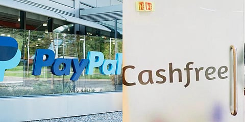 Logos of PayPal (L) and Cashfree (Photo| Special Arrangement)