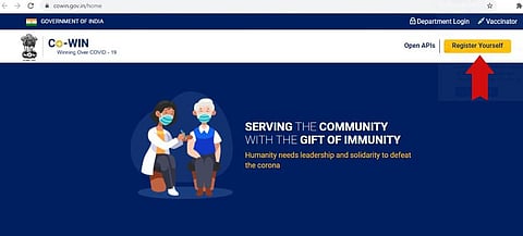 Log in to http://www.cowin.gov.in and click on the 'Register Yourself' option on the top-right of the website.