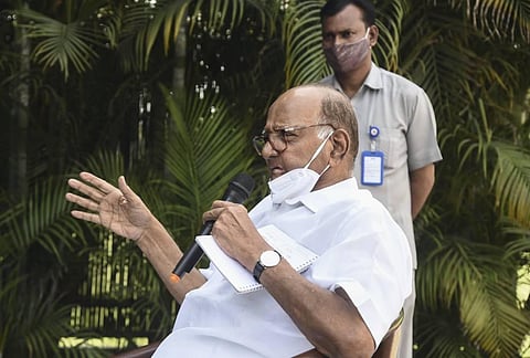 NCP Chief Sharad Pawar addresses media in Mumbai, Sunday, March 21, 2021. (Photo | PTI)