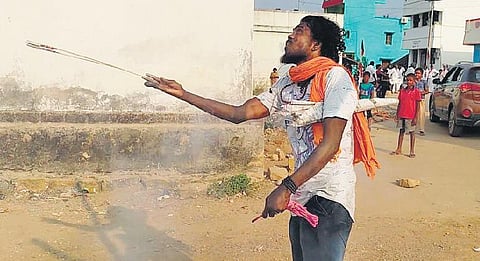 Kathiravan bursts crackers at a village in Perambalur | Express