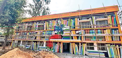 Development works in progress at the Government Regional Library in Warangal. (Photo| EPS)
