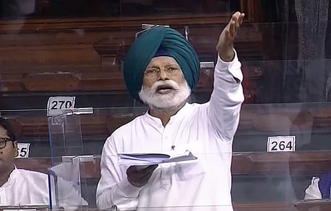Congress MP Amar Singh speaks in the Lok Sabha during the Budget Session of Parliament, in New Delhi, Tuesday. (Photo | PTI)