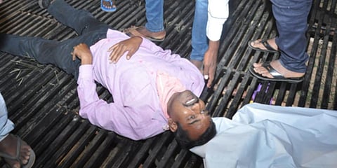 Several people injured when a gallery collapsed during the inaugural of G. Savithramma Memorial National Sub Junior Kabaddi tournament at Suryapeta in Nalgonda district. (Photo| EPS)