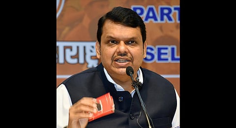 BJP leader and former Maharashtra CM Devendra Fadnavis addresses a press conference in Mumbai. (Photo | PTI)