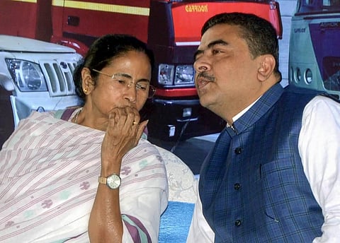 Undated photo of Bengal CM Mamata Banerjee (L) and Suvendu Adhikari (R) (Photo | PTI)