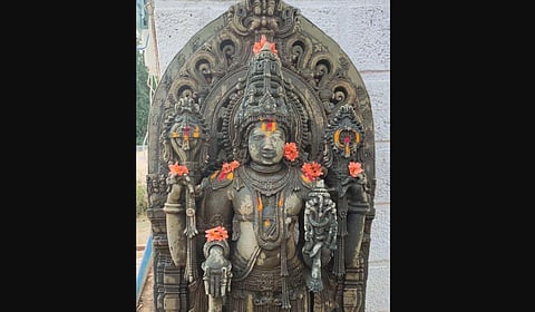 Channakeshava swamy Idol found while sand mining near Halebelur of Sakleshpur taluk. (Photo | EPS)