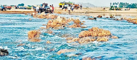 Illegal sand mining under way on the banks of Tungabhadra at Nandihalli village in Karatagi taluk of Koppal district | Express